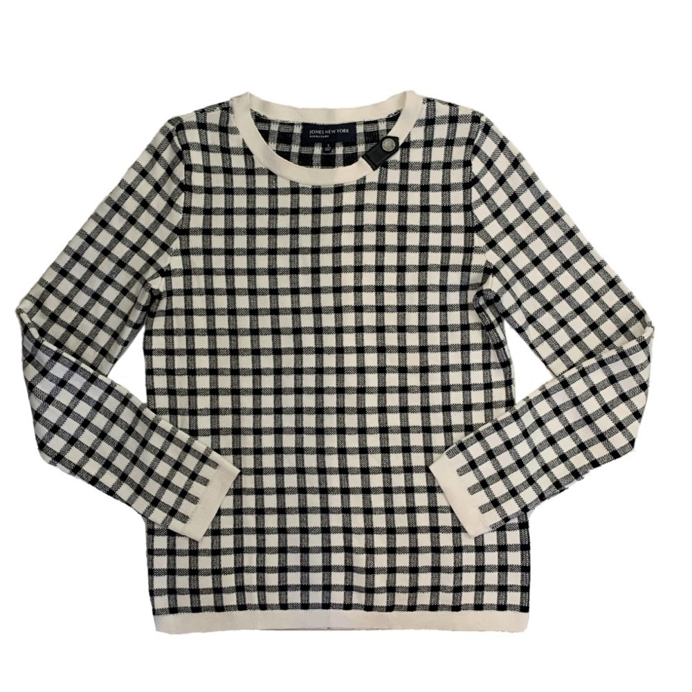 Jones New York Gingham Patterned Knit Sweater